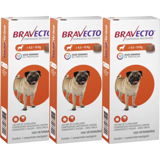 Bravecto Antipulgas e Carrapatos para Cães de 4,5 a 10 Kg - KIT COM 3 UNIDADES