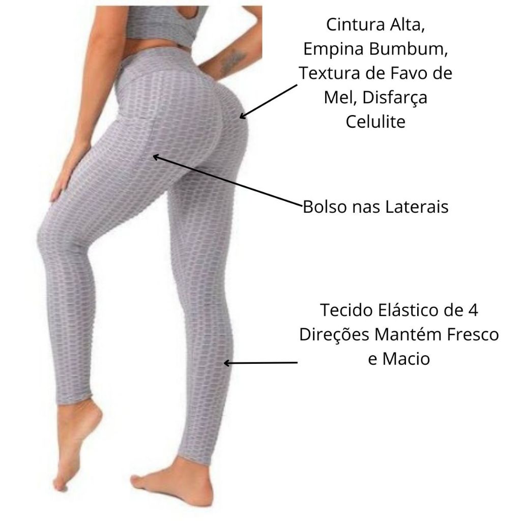 Calça Legging Feminina Colmeia Cintura Alta Levanta Empina Bumbum Macia ...
