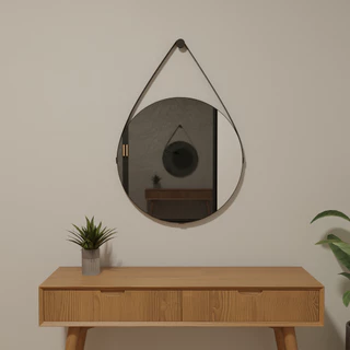 Espelho Redondo Adnet Moldura em Couro 80CM 90CM 1 Metro Grande Moderno Luxo Para Lavabo Sala Quarto Com Suporte