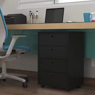 Gaveteiro organizador Escritório Home Office 4 Gavetas e Sapatas plásticas - Preto