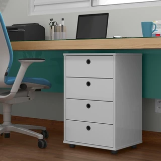 Gaveteiro organizador Escritório Home Office 4 Gavetas e Sapatas plásticas - Branco
