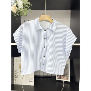 LCQ Camisa Casual Estampada Listrada Solta e Cropped 097