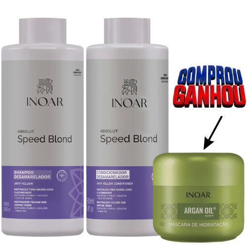 Inoar Kit Speed Blond Shampoo Condicionador 2x800 ml + Máscara Argan (3 peças)