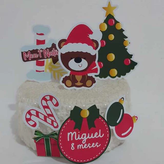 Topo Topper Decoração De Bolo Enfeite Meu Primeiro Natal Ursinho