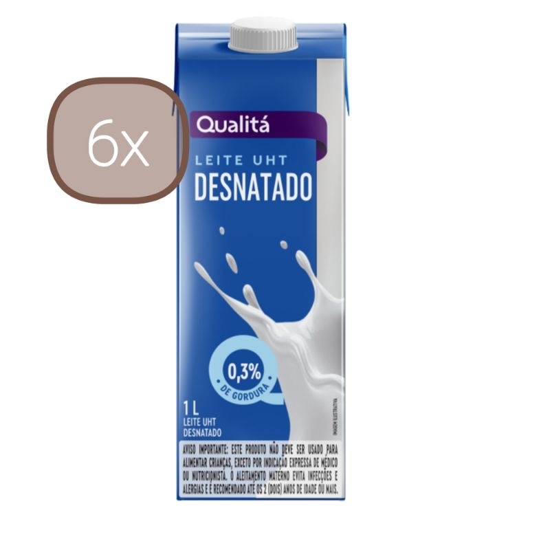 Pack com 6 Leite UHT Desnatado 1L cada | Shopee Brasil