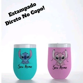 Copo Térmico Stitch E Angel Personalizado Com Nome Cuia 350ml Estampado Direito No Copo Conserva Bebida Personagem Presente