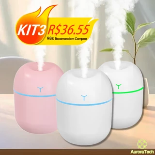 Kit 3 Mini Umidificador De Ar Aromatizador Purificador Led Humidificador De Ambiente Difusor De Aromas Usb Para Carro UM025