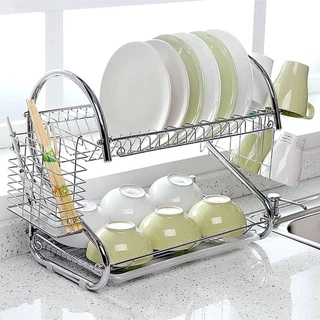 Escorredor de Louças Aço Inox Com Suporte de Talher e Copos Utensílio de Cozinha Multifuncional