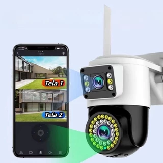 Câmera Segurança Lente Dupla ICSEE IP66 Wi-Fi 360° Sensor Movimento Visão Noturna 2 em1 Fixa + Giratória Envio Imediato