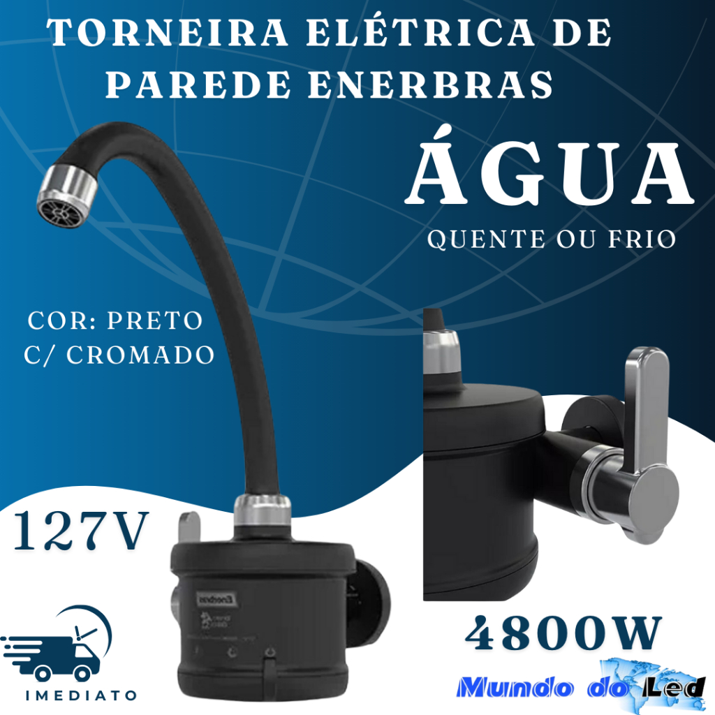 Torneira Elétrica Para Cozinha De Parede Agua Quente Cor Preta/cromada ...