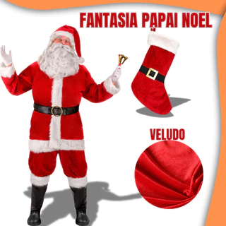 ROUPA FANTASIA PAPAI NOEL COMPLETA REALISTA NATAL ADULTO VERMELHO GRANDE ADULTO VELUDO FELTRO MACIO BARBA FANTASIA COMPLETA
