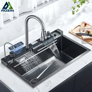 Kit Cuba Cozinha Pia De Aço Inox Com Flexível Torneira,75x45cm Multifuncional Pia Com Acessórios