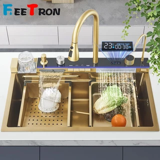 Kit Cuba Cozinha Gourmet Completa Aço Inox Torneira Flexível Cuba De Pia 75x46x21cm