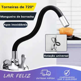 Torneira Gourmet Flexível para Cozinha com Montagem na Parede Preto