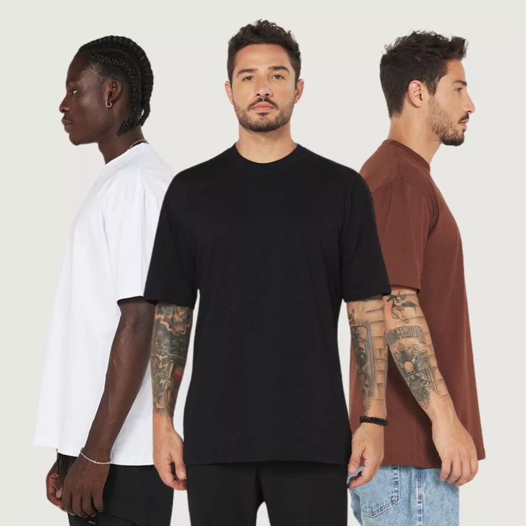 KIT 3 Camisetas streetwear LISAS unissex camisa