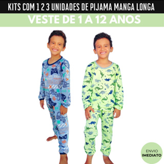 Kits C\/1 2 3 Pijama Infantil Menino Manga Longa - Roupa de Dormir ...