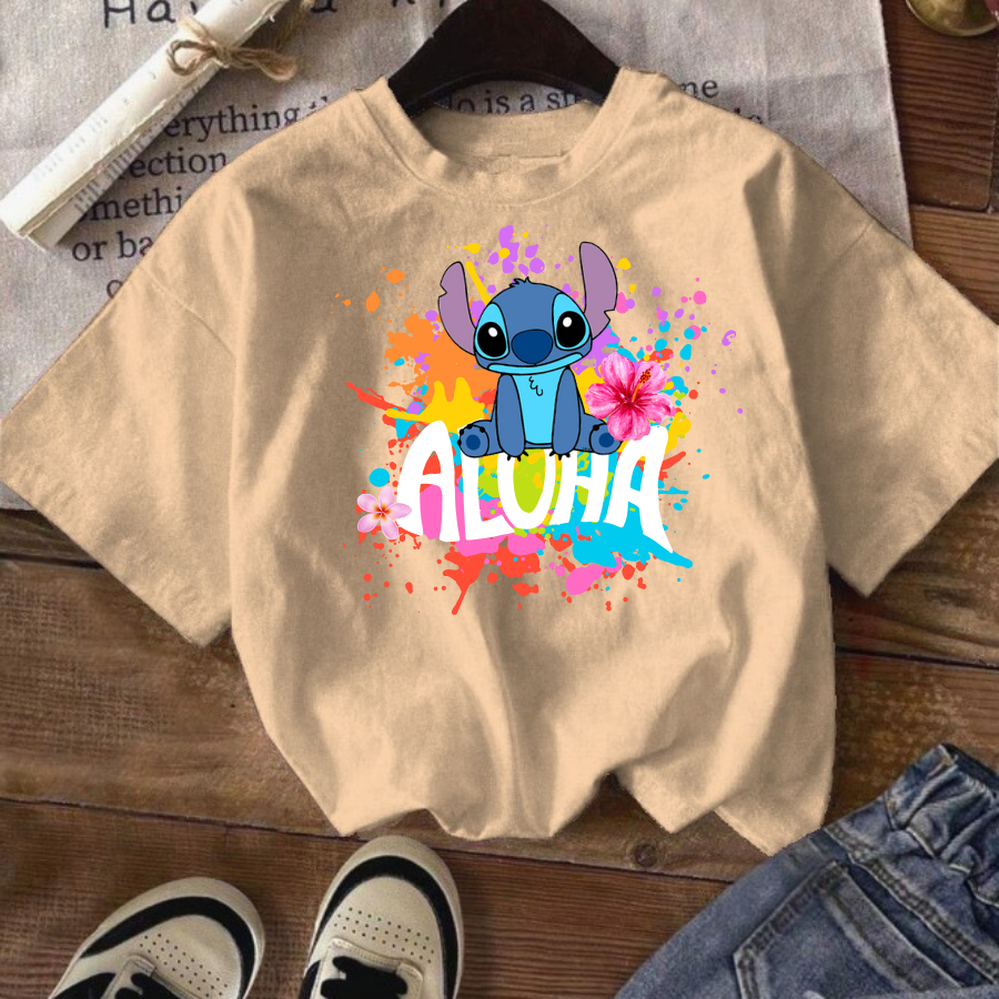 Blusa Feminina Manga Curta Estampa Exclusiva Stitch Tamanho 4 ao 16