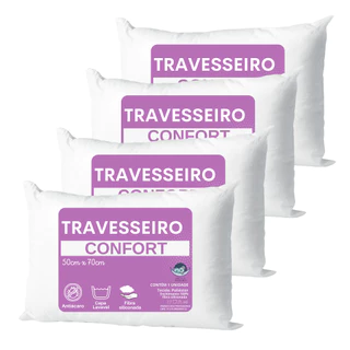 Kit 4 UNIDADES Travesseiros 50x70 Lavável Fibra Siliconada antialérgico