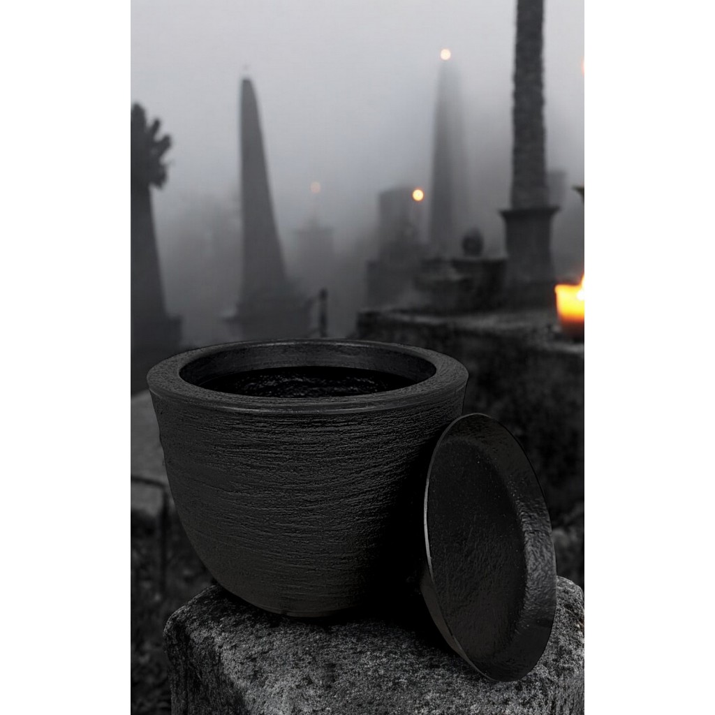 Decoração haloween vaso cone preto sombrio 20x25