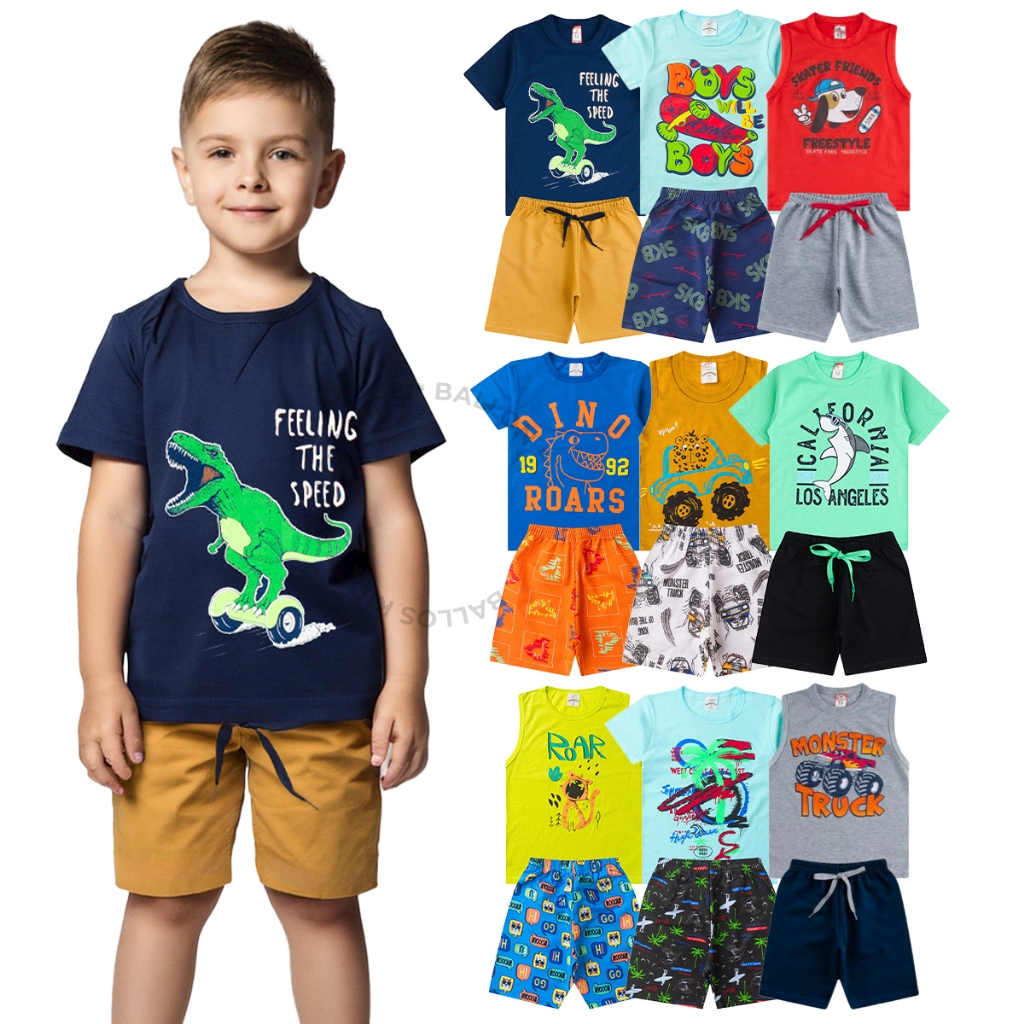Roupa Infantil Menino Kit 3 Conjunto 1 ao 14 Criança Masculino Verão Envio Rápido