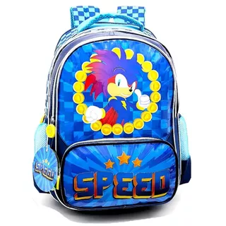 Mochila Escolar Sonic Speed Espaçosa Infantil Meninos Alça Retrátil Ajustável