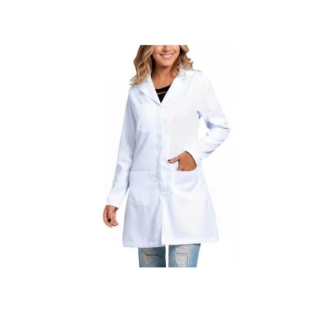 Jaleco Feminino Oxford Bordado Gola Padre Gabardine Bolso | Shopee Brasil