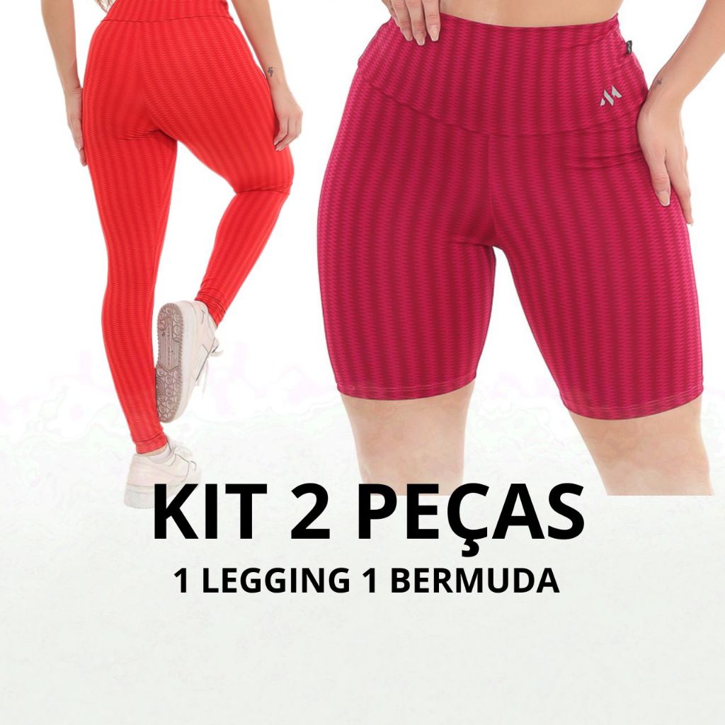 Kit C/ 1 Legging + 1 Bermuda 3D Fake Zero Transparencia Movimentação