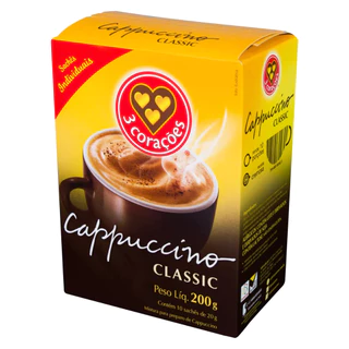 CAPPUCCINO CLASSIC 3 CORAÇÕES CAIXA 200G COM 10 SACHÊS