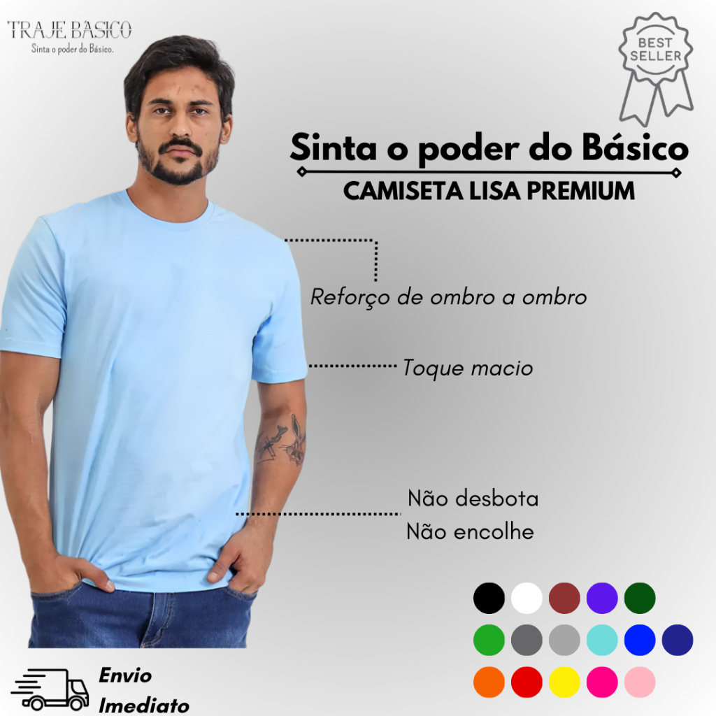 Camiseta Masculina Azul Claro Bebe Camisa Lisa Básica Sublimação