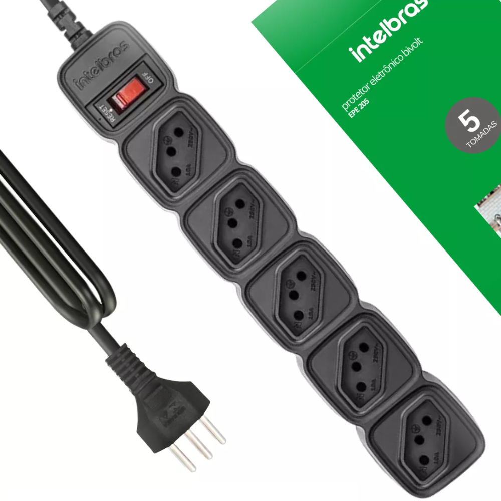 Filtro De Linha Intelbras 5 Tomadas Bivolt -epe 205 Pt Preto | Shopee ...