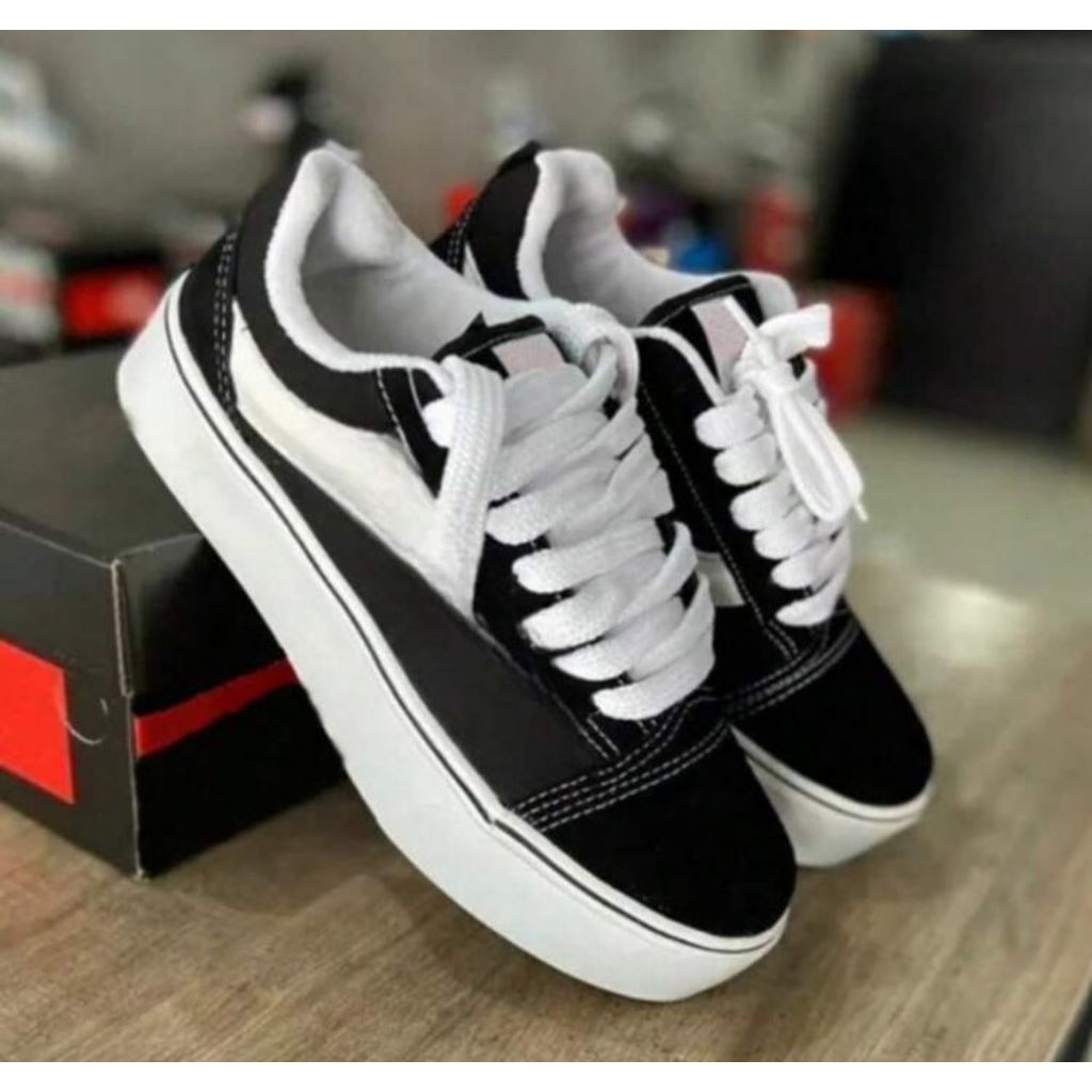 Tenis Plataforma Preto E Branco Feminino