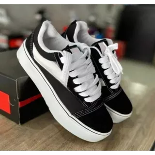 Tenis Plataforma Preto E Branco Feminino