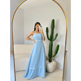 Vestido Romântico Longo Linho