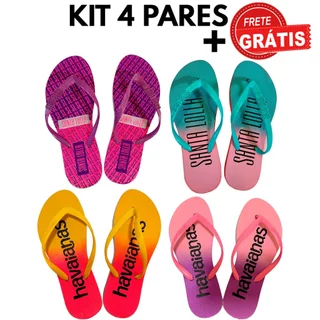 Kit Com 4 Pares de Chinelo Feminino Sandálias de dedo Super Promoção