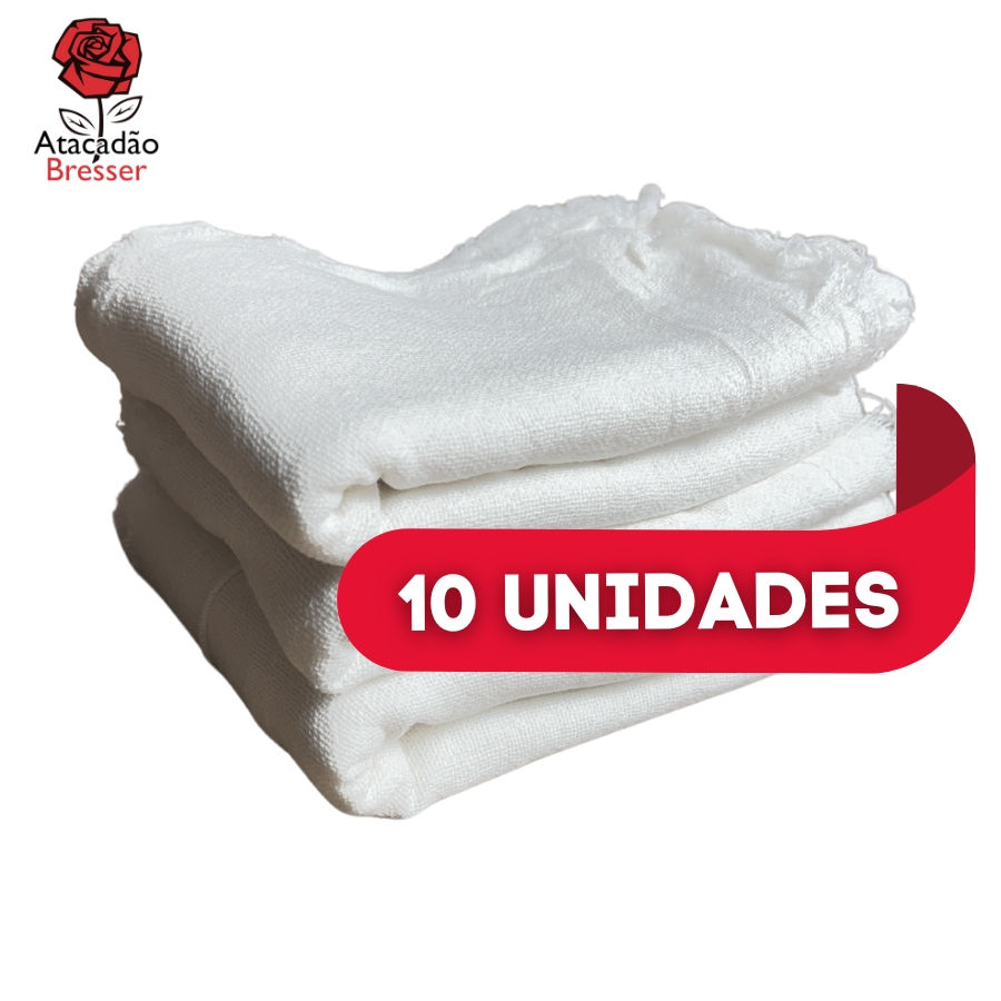 Kit com 10 Panos de Chão Alvejados Caipira Premium Branco Liso 43x65cm