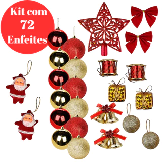Kit 72 Enfeites De Natal Com 36 Bolinhas + Enfeites Para Árvore De Natal