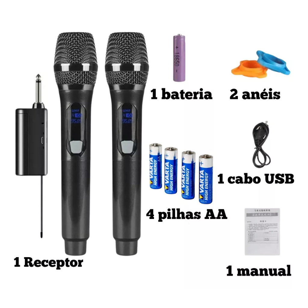 Kit 2 Microfones Sem Fio Profissional Uhf Led Com Receptor - EL-5005 Eletromex-Oriente