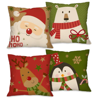 Kit com 4 Capas para Almofadas Natalinas Exclusivo de Natal 45X45cm Noel e Urso