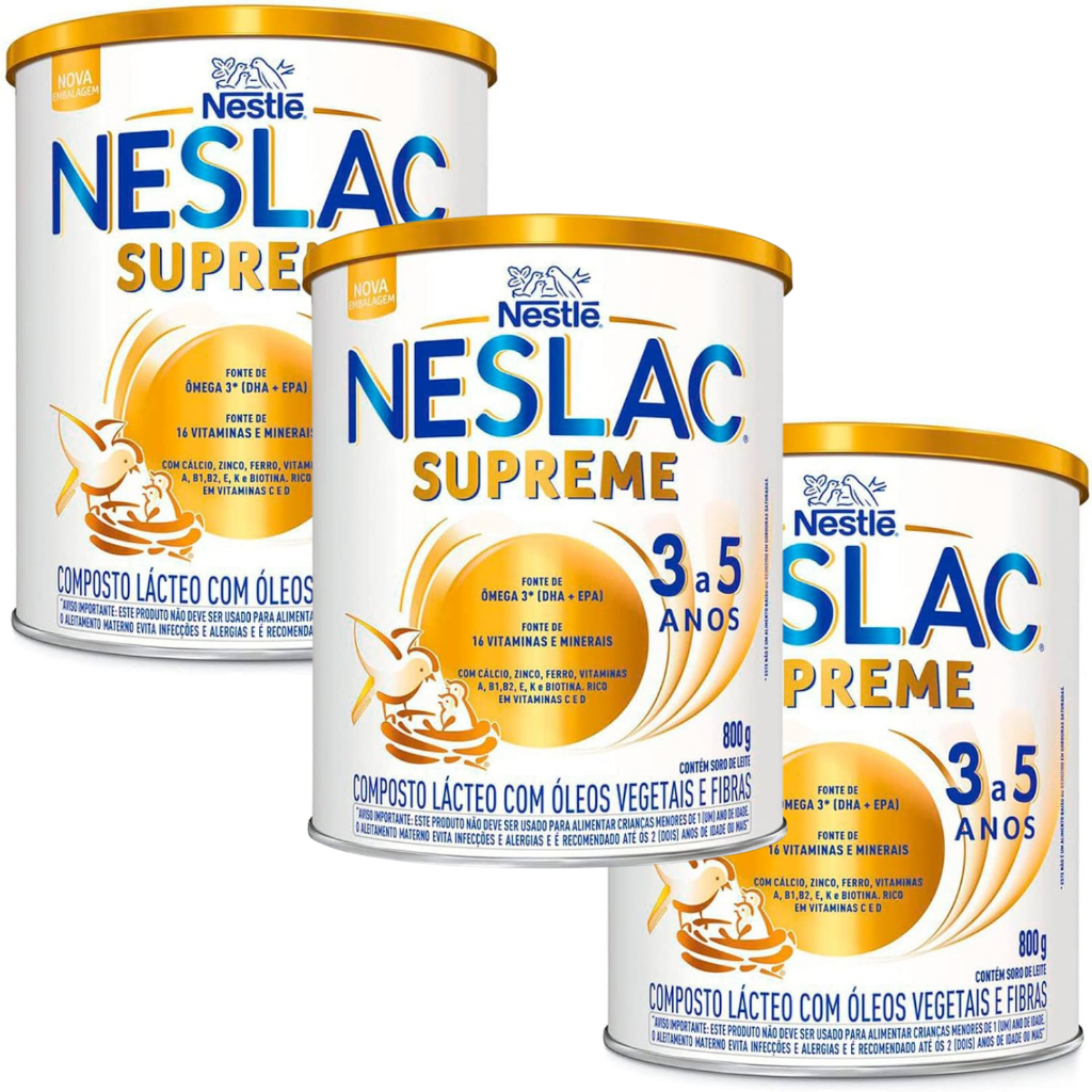 Kit 3 Latas Nestlé Neslac Supreme Fórmula Infantil Em Pó 3 A 5 Anos ...