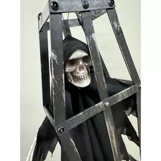Caveira Esqueleto Na Gaiola Enfeite Decoração Halloween Assustador Terror