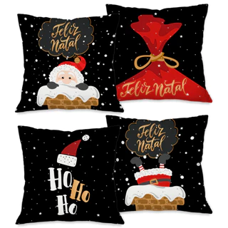 Kit com 4 Capas para Almofadas Natalinas Exclusivo de Natal 45X45cm Chaminé