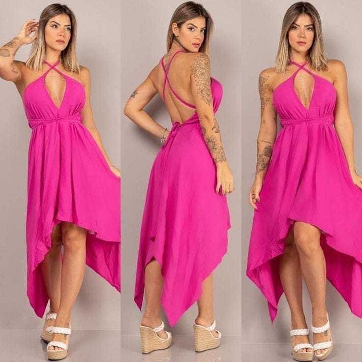 Vestido feminino envelope de ponta costas nua multiformas