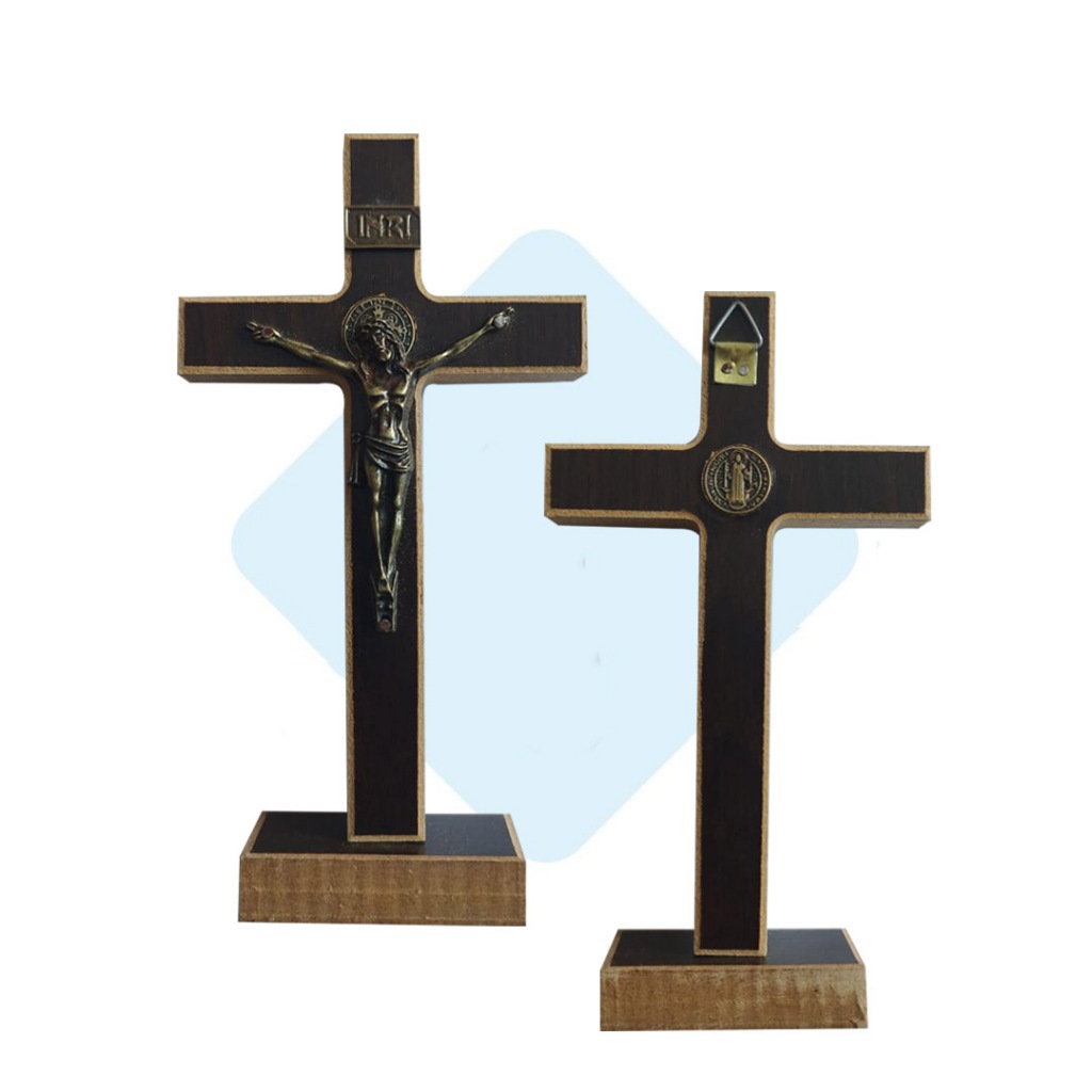 Crucifixo MDF 17cm com base removível - Cor Tabaco