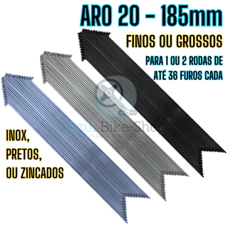 Raio p/ Aro 20 185mm Inox Zincado Preto Grosso Fino p/ bicicleta