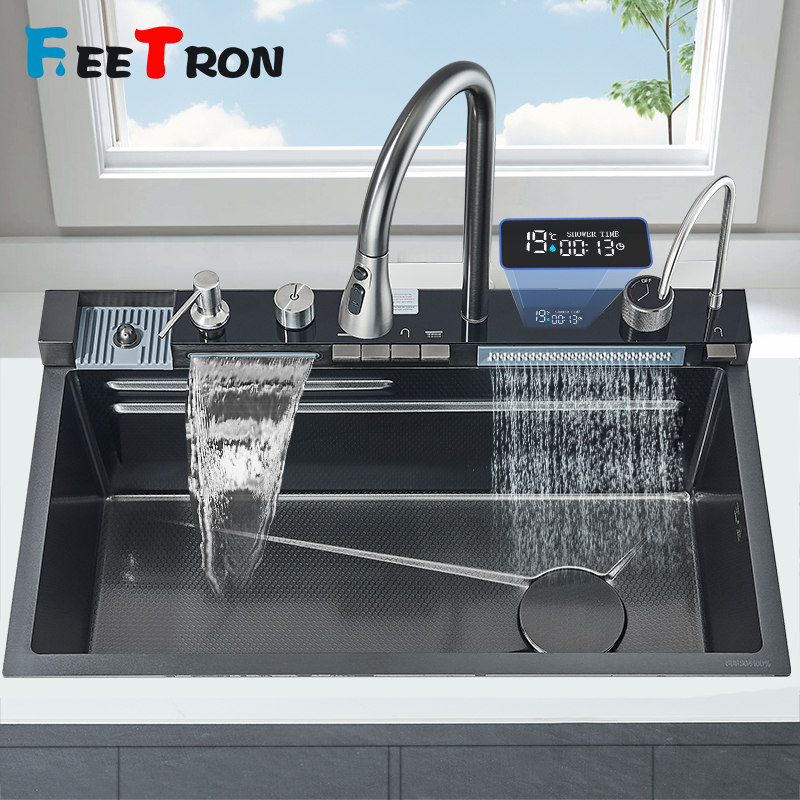 Kit Cuba Cozinha Gourmet Luxo Aço Inox Cinzento Com Acessórios Conjunto De Torneiras 75cm