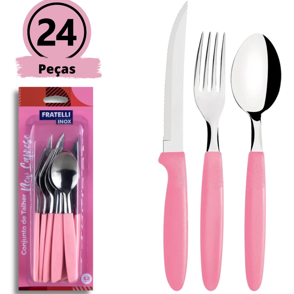 KIT 24 Talheres/Faqueiro Aço Inox Conjunto 24 peças Prático Jogo de ...
