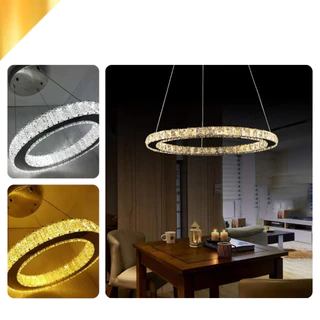 Luminária de Teto Pendente Argola em Metal e Cristal K9 Lustre para Corredor Sala Quarto Cozinha