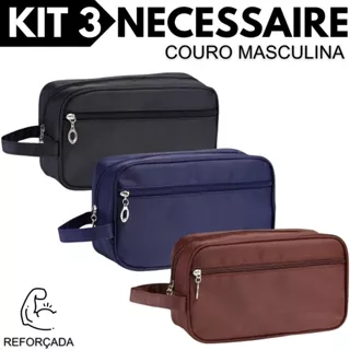 Kit 03 Necessaire Masculina Com Alça Lateral Organizador Mala Viagem Couro em Oferta na Shopee