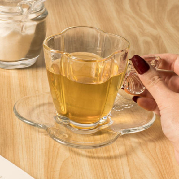 Jogo 4 Xícaras Chá Café Vidro Transparente Com Pires Butterfly Borboleta Wolff 180ml