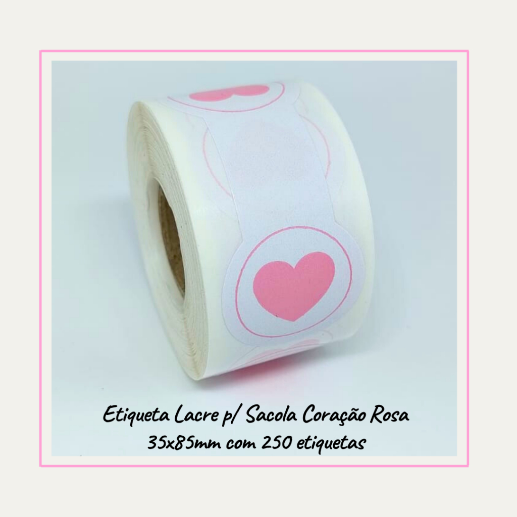 250 Etiquetas Adesivas Lacre Para Saco Sacola Delivery Coração Rosa ...